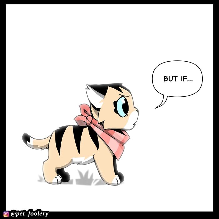 Cartoon cat playing hide and seek near a log pile in a colorful Pet Foolery comic strip.