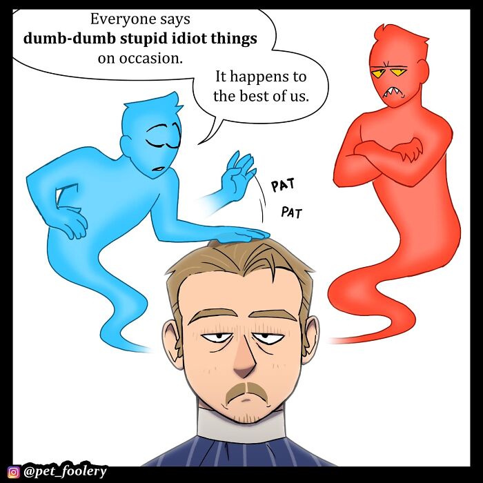 Two men in a comic, one sitting in a chair showing pictures, the other asking about haircut style in Pet Foolery comics.