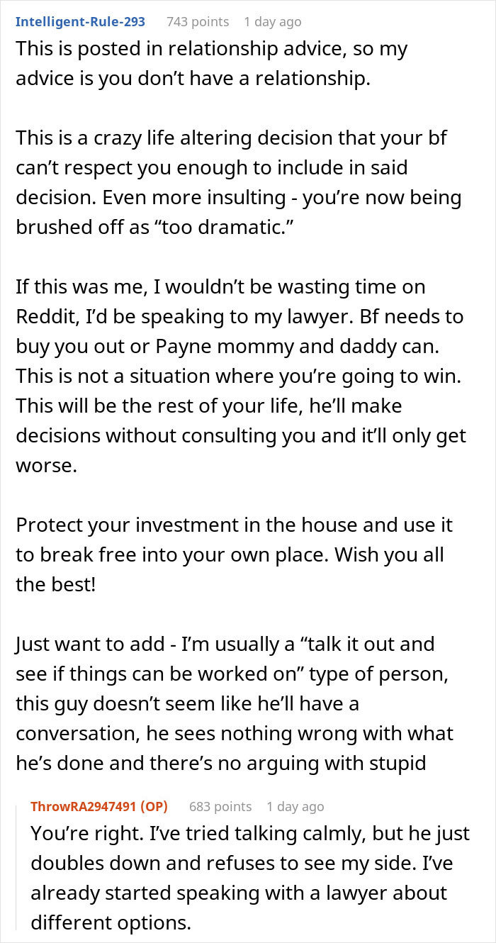 Reddit advice on man secretly inviting his parents to stay, causing conflict with his girlfriend over boundaries and respect.