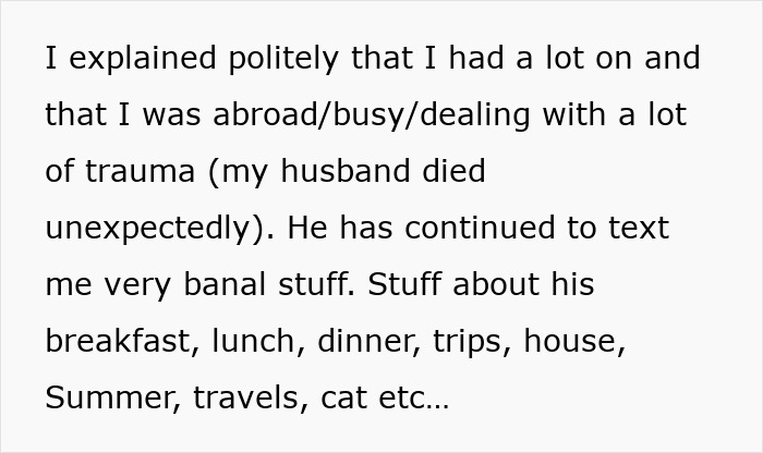 Text message conversation showing a friend stop messaging despite polite explanations about being busy and personal trauma.