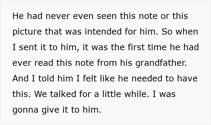 Note explaining why the woman refuses to keep the painting she bought after reading the hidden message on the back. Note explaining why the woman refuses to keep the painting she bought after reading the hidden message on the back.
