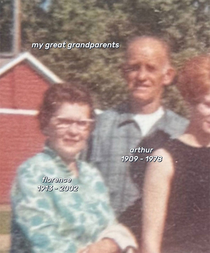Vintage photo of great grandparents Arthur and Florence, representing family historian and shared family tree online.