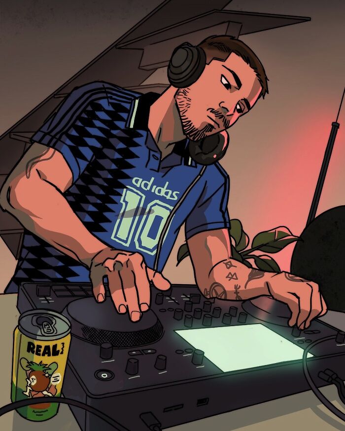 Digital artist Gabriel Picolo drawing Teen Titans characters on a tablet, showcasing relatable young heroes through visual storytelling.