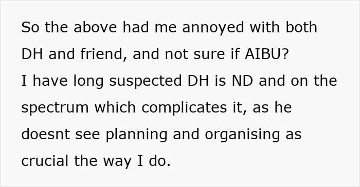 Text excerpt showing a woman expressing regret and frustration about a trip with her friend and husband after plans get ruined.