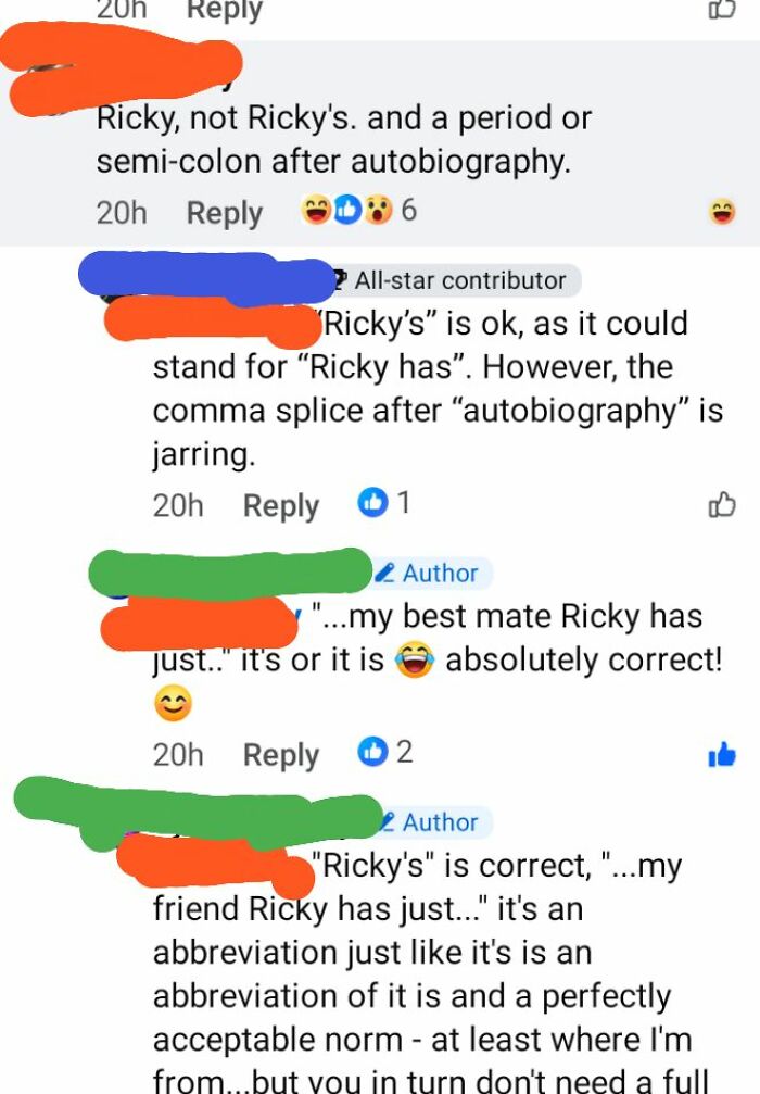 Online group shaming overconfident know-it-alls incorrectly correcting grammar in social media comments.