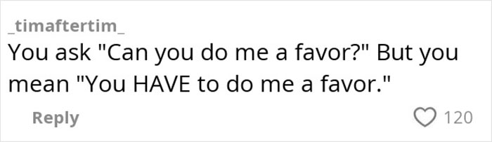 Text post showing a comment about favors, related to heated debate after passenger slams woman refusing to watch bag in airport. Text post showing a comment about favors, related to heated debate after passenger slams woman refusing to watch bag in airport.