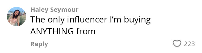 Comment from Haley Seymour praising an influencer amid L&rsquo;Or&eacute;al defends hiring 24YO adult star controversy.