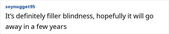 Screenshot of a social media comment discussing filler blindness related to the Love Island face trend.