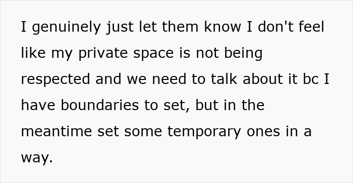 Text on a white background stating setting boundaries about private space and refusing roommates’ boyfriends to use a private bathroom. Text on a white background stating setting boundaries about private space and refusing roommates’ boyfriends to use a private bathroom.