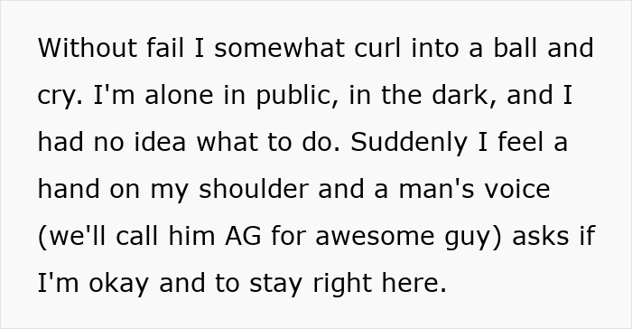 Person feeling distressed alone in public, with a hand on their shoulder while a kid steals blind cane nearby.