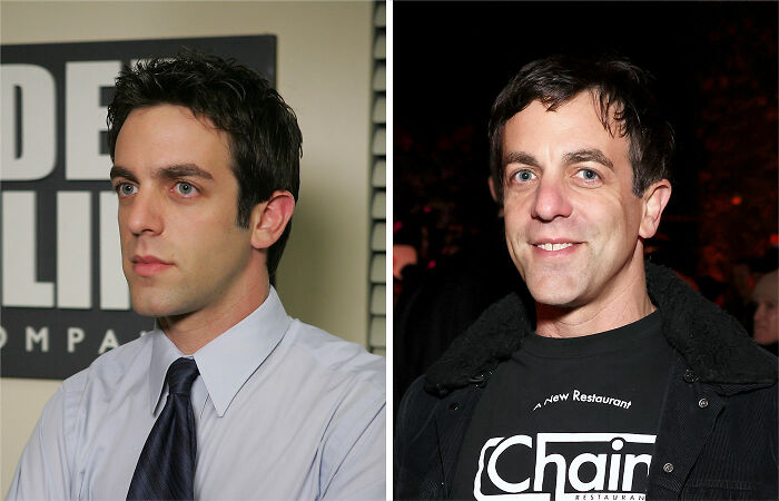 Actor B.J. Novak then and now, featured in the Office cast where are they now 20 years after the show.