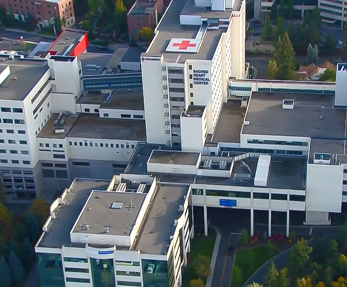 Aerial view of a hospital complex after hospital fires 15 nurses following a 12-year-old patient&rsquo;s suicide.