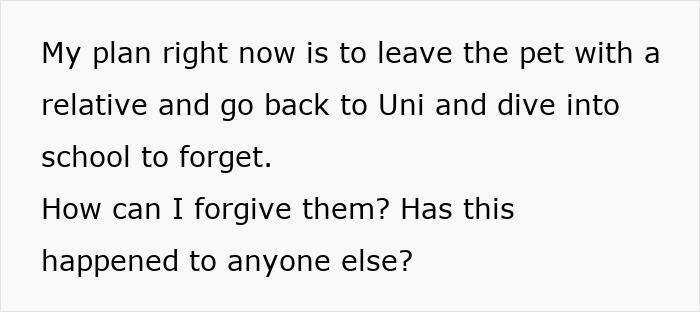 Text excerpt from a woman expressing emotional distress and frustration over a family vacation experience.