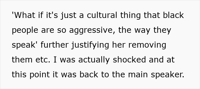 Alt text: Excerpt revealing racist thoughts during unconscious bias training, prompting a new hire to consider reporting the teacher.