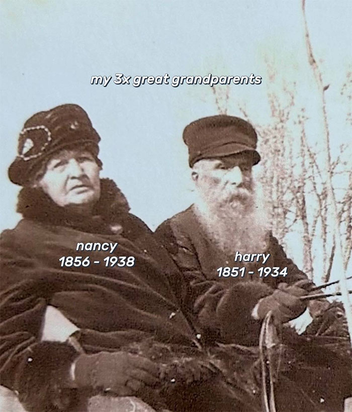 Sepia photo of 3x great grandparents Nancy (1856-1938) and Harry (1851-1934) representing family historian and family tree online.