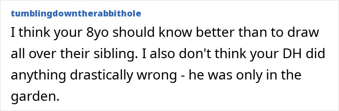 Text post from tumblingdowntherabbithole discussing a husband left baby in mown lawn and sibling behavior in the garden. Text post from tumblingdowntherabbithole discussing a husband left baby in mown lawn and sibling behavior in the garden.