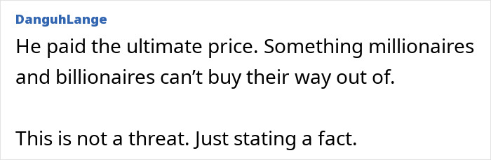 Comentario en foro online sobre un cazador millonario texano fatalmente corneado por un búfalo en safari costoso. Comentario en foro online sobre un cazador millonario texano fatalmente corneado por un búfalo en safari costoso.