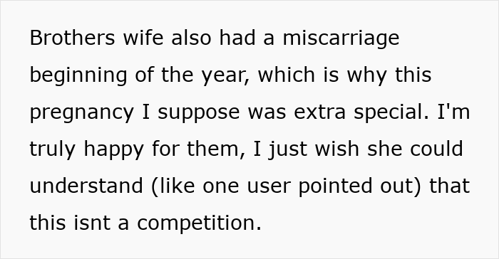 Woman needs support from family after devastating news but faces drama from sister-in-law feeling outshined.