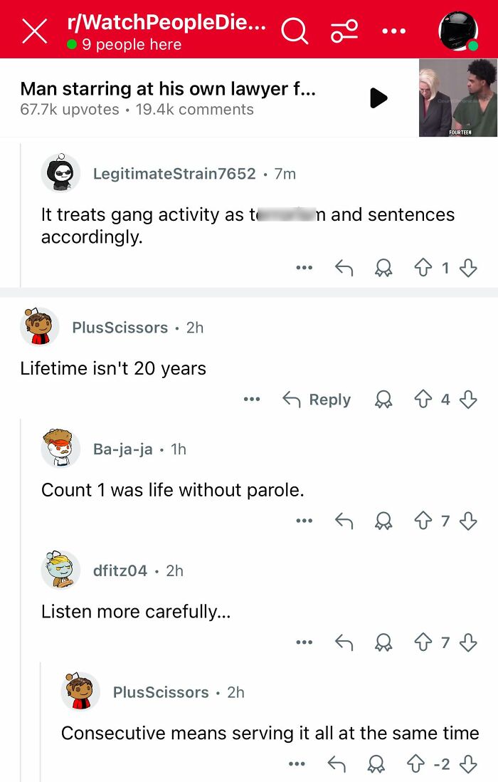 Reddit thread showing users shaming overconfident know-it-alls who incorrectly correct legal sentencing terms.