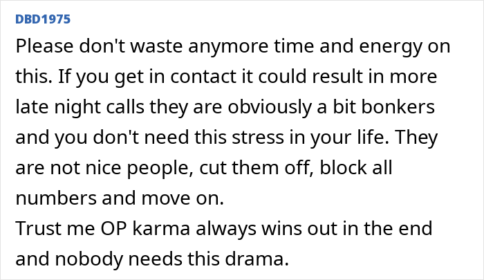Text message advice about avoiding stress from flaky people, related to woman missing friend's wedding and sending malicious voicemail.