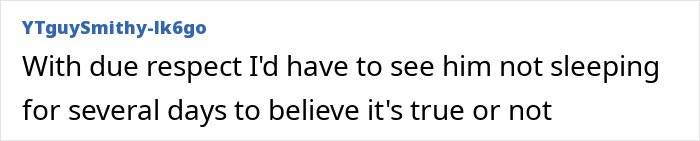 Comment text explaining doubt about a man who hasn't slept in two years claiming experts need to solve his medical mystery.