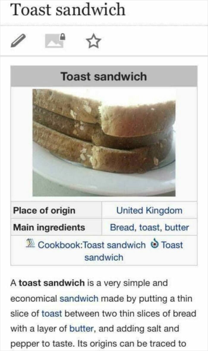 Toast sandwich recipe image showing simple British food with bread, toast, and butter ingredients from the United Kingdom.
