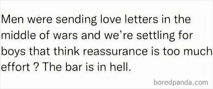 Text meme about relationships comparing love letters in wars to modern effort, relatable for 30-year-olds memes.