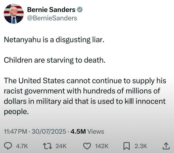 Screenshot of a courageous tweet addressing political issues and military aid, highlighting bravery in tweeting.