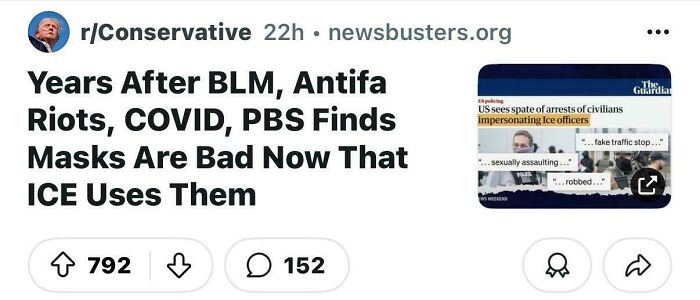 Reddit post discussing masks and ICE usage, reflecting chaotic good actions in complex social and political situations.