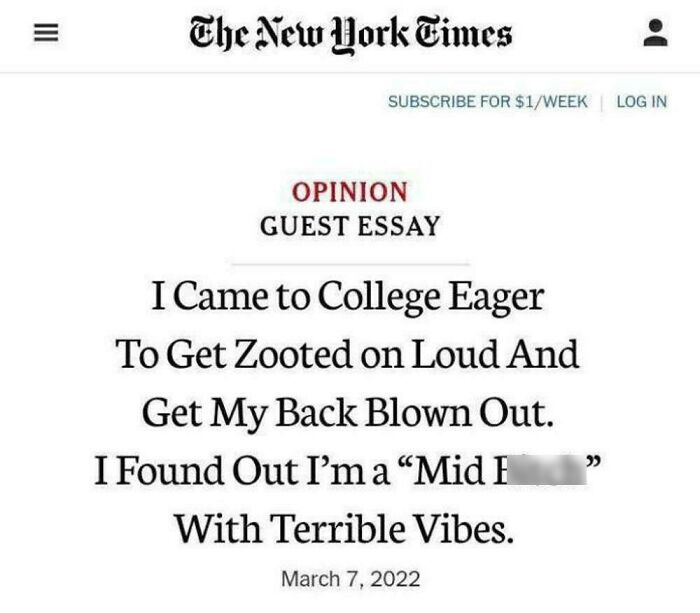 Opinion guest essay text about college experience with unique sentence, reflecting people who said sentences only they could have come up with.