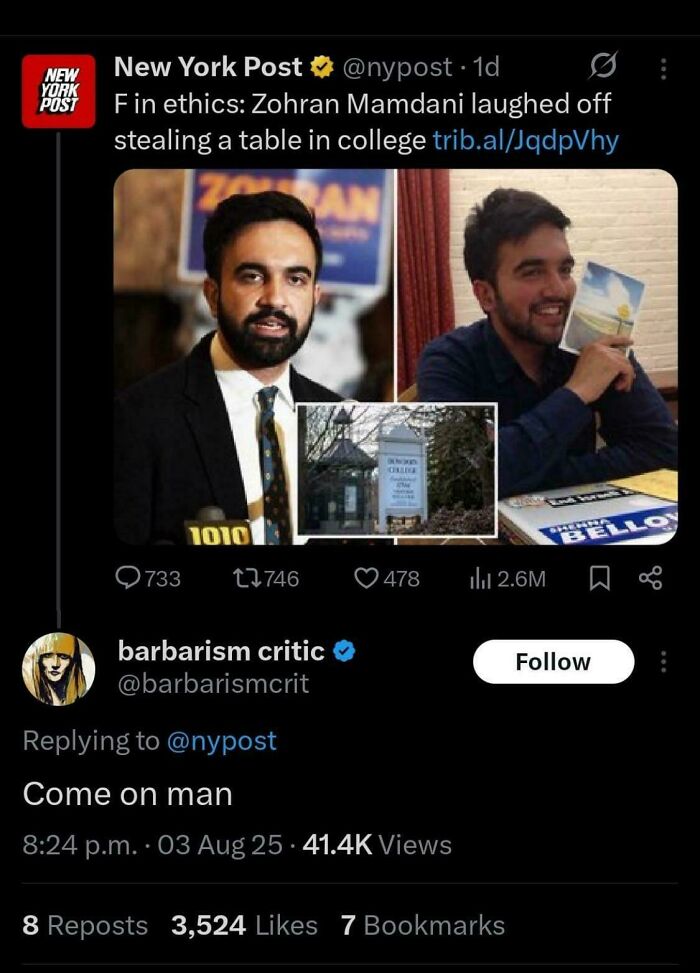 Tweet showing a "there was an attempt" moment where a person laughed off stealing a college table.