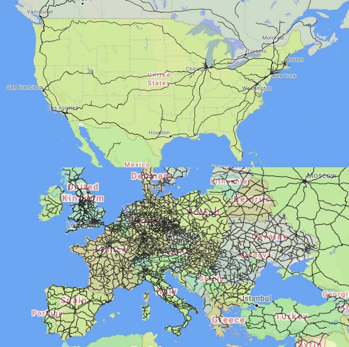 Mapa detallado de Europa y Norteamérica mostrando ciudades y fronteras como parte de datos e historias interesantes.