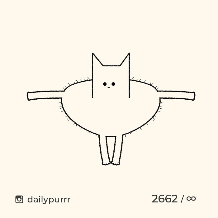 Minimalist doodle of a viral cat with outstretched arms, showcasing artist’s spot-on viral cat pics interpretation.