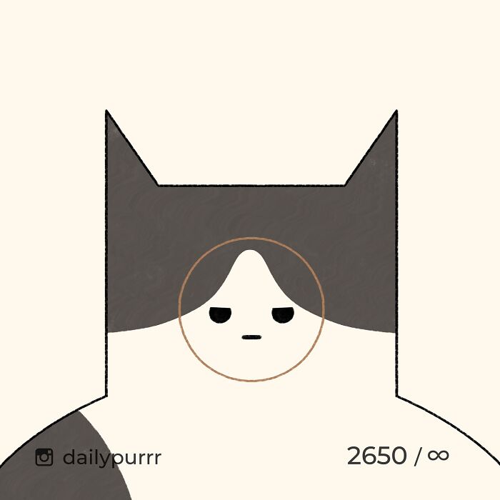 Minimalist doodle of a viral cat with a neutral expression, showcasing an artist’s spot-on interpretation of popular cat pics.