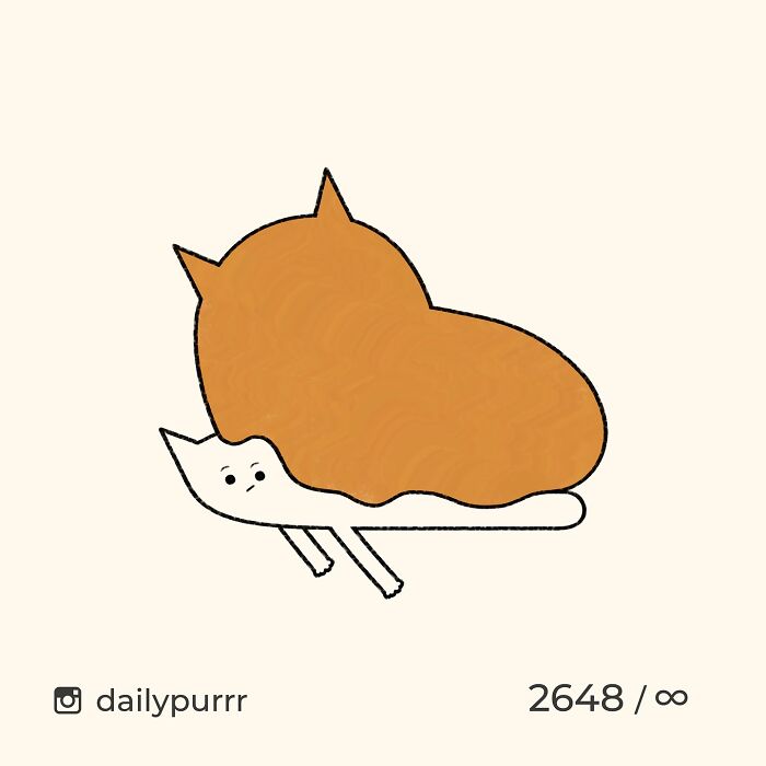 Minimalist doodle of two cats with one lying on top of the other, showcasing viral cat pics turned into art.