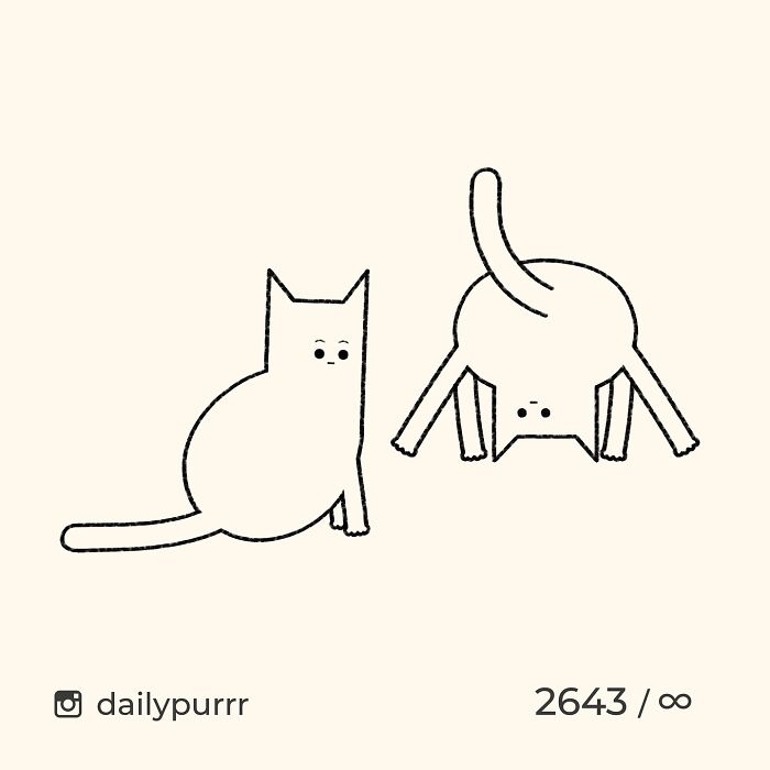 Minimalist doodle of two cats in simple black lines, part of viral cat pics turned into humorous cat drawings.