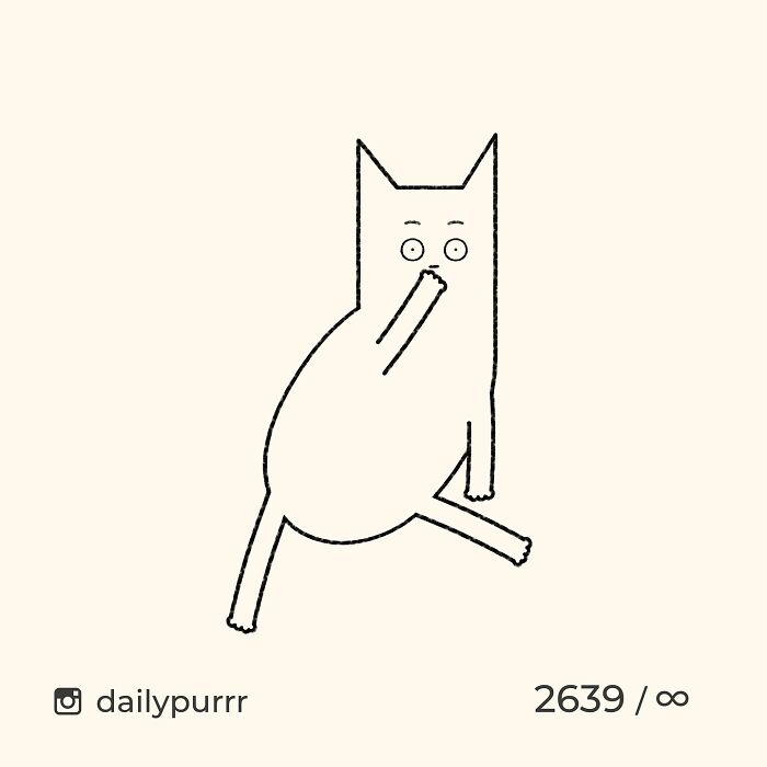 Minimalist doodle of a cat covering its nose, part of viral cat pics turned into spot-on cat doodles by an artist.
