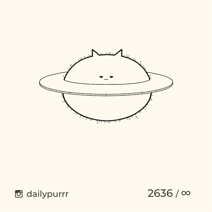 Minimalist doodle of a viral cat with a ring around its body, showcasing hilarious and spot-on artistic style.