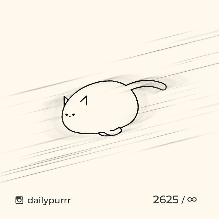 Minimalist doodle of a viral cat running swiftly, capturing the humor and charm of popular cat pictures.