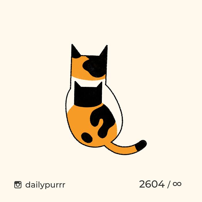 Minimalist doodle of a calico cat viewed from behind, inspired by viral cat pics turned into spot-on art.