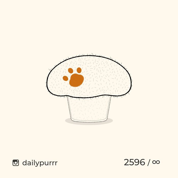 Minimalist doodle of a mushroom with a cat paw print, part of viral cat pics turned into humorous art.