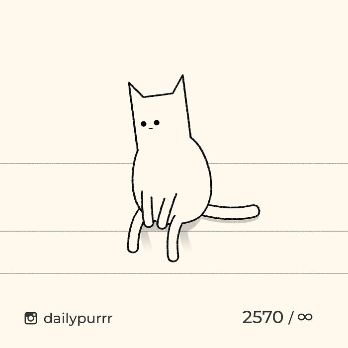 Minimalist doodle of a cat sitting with a blank expression, inspired by viral cat pics turned into art by an artist.