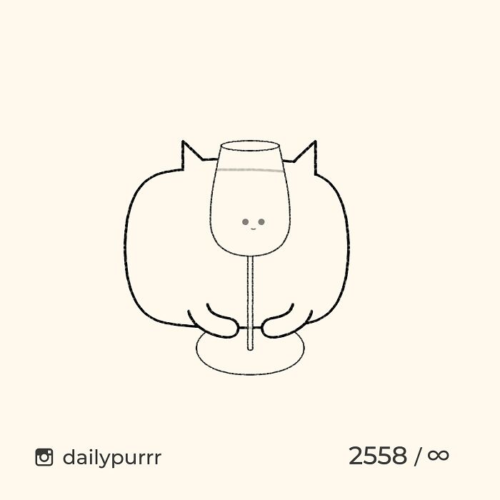 Minimalist doodle of a cat cleverly blending with a glass, showcasing viral cat pics turned into witty art.