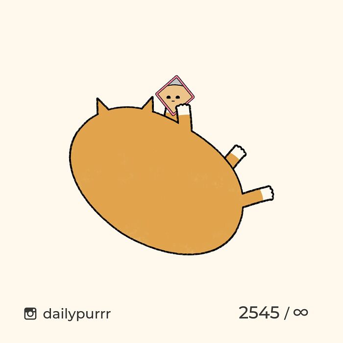 Cartoon doodle of a viral cat lying on its back holding a slice of bread, showcasing humorous cat art by an artist.