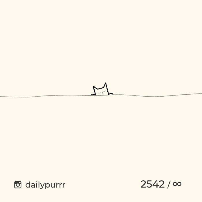 Minimalist doodle of a cat peeking over a line, showcasing artist's viral cat pics transformed into spot-on drawings.