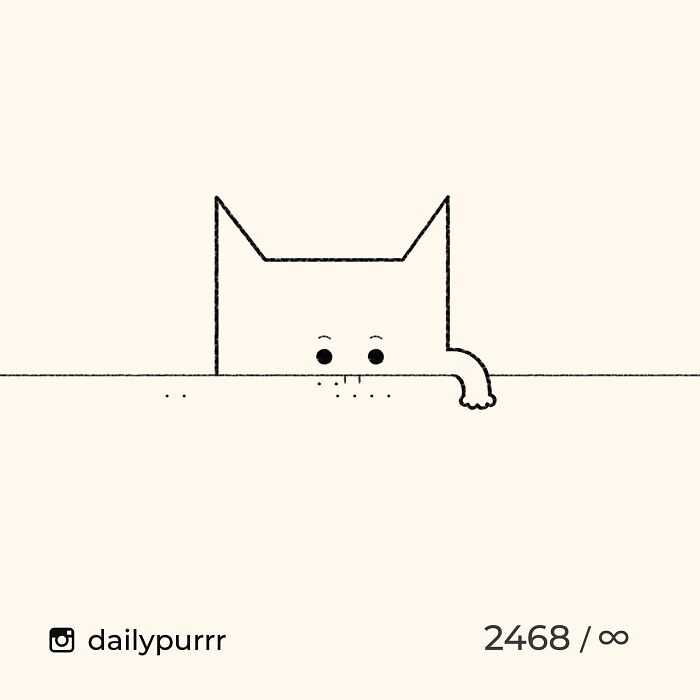 Minimalist doodle of a cat peeking over a line, showcasing viral cat pics turned into hilariously spot-on drawings.