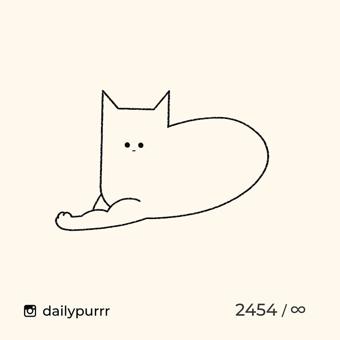 Minimalist doodle of a cat with simple lines, part of viral cat pics turned into spot-on humorous drawings.