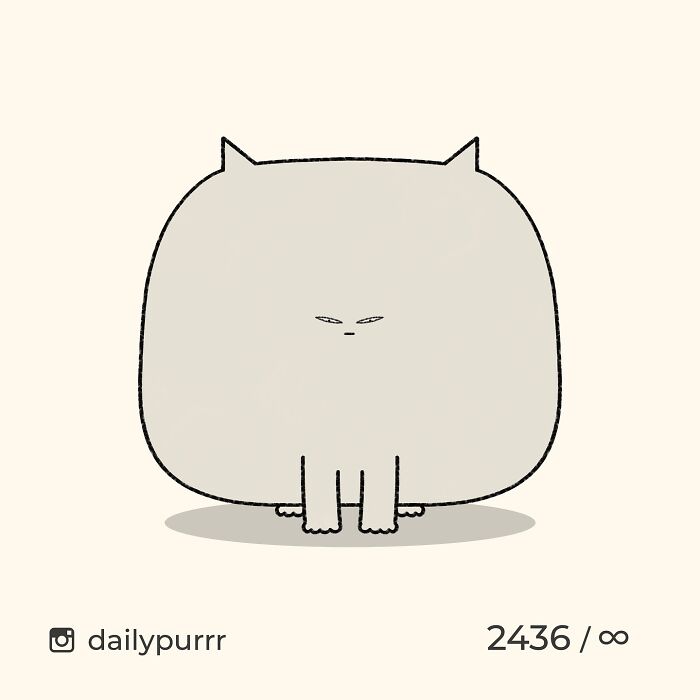 Minimalist doodle of a viral cat with a large rounded body and small eyes, part of artist's viral cat pics collection.
