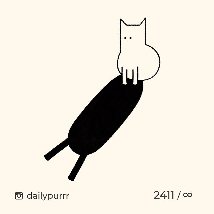 Minimalist doodle of a cat sitting on a long shadow in a simple, humorous style inspired by viral cat pics.