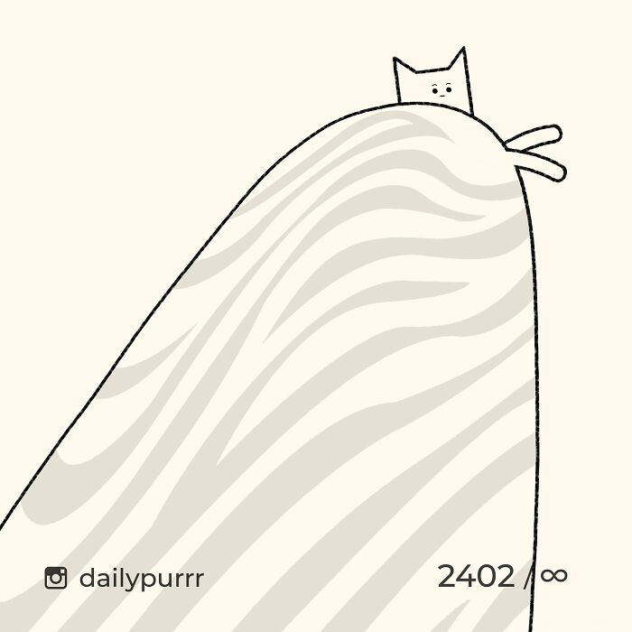 Minimalist doodle of a viral cat with striped pattern, created by artist turning viral cat pics into spot-on doodles.